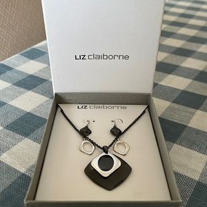 New in box Liz Claiborne black and silver necklace and earrings set.
